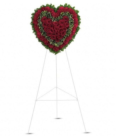 Red arrangement in a classic heart shape