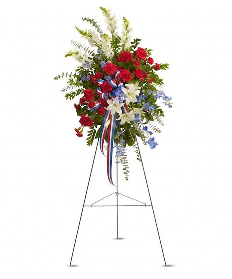 Red, white and blue spray on an easel.